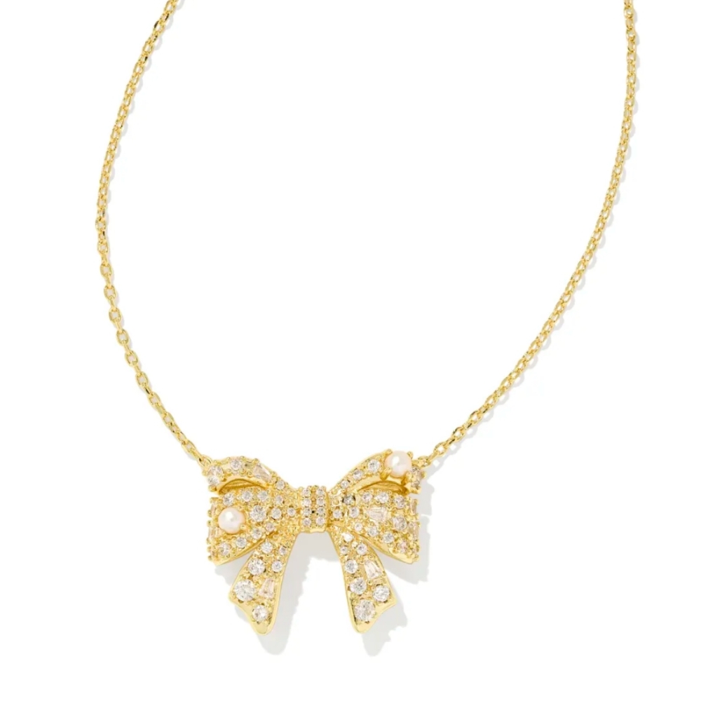 Kendra Scott Krista Gold Bow Short Pendant Necklace in White Mix